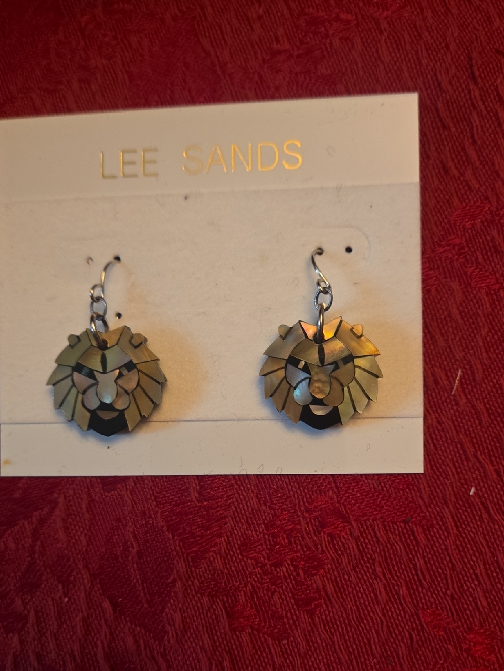 LEE SANDS Gold Tone Lion Head Drop Earrings
